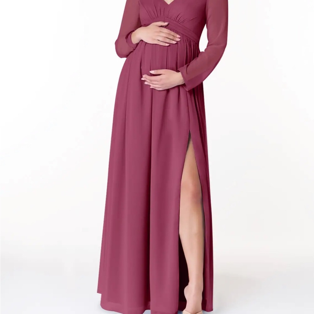 Azazie A-line Long Sleeve Chiffon Dress in Mulberry